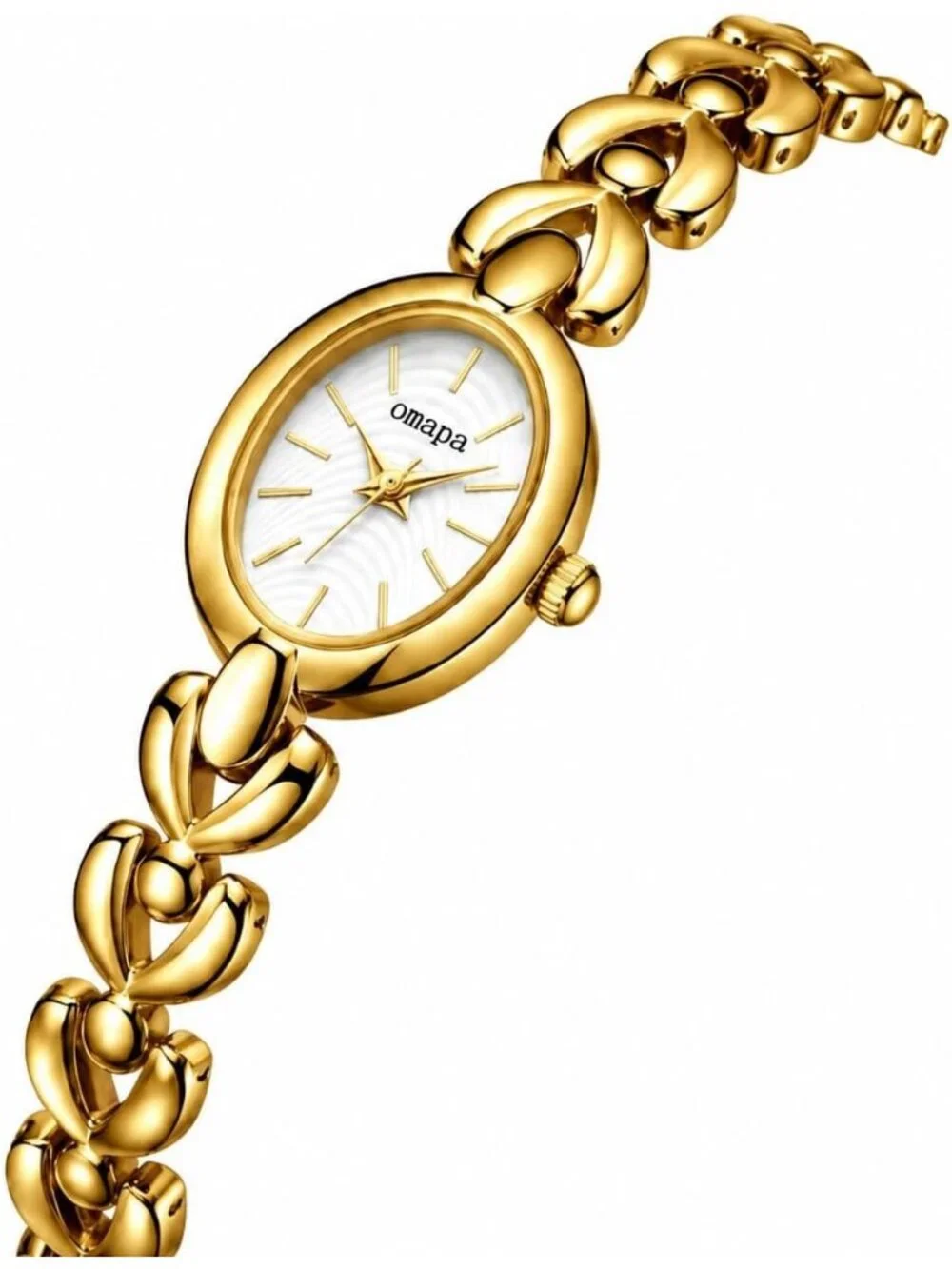 Women's Gold White Dainty Oval Adjustable Bracelet Vintage Stylish Wrist Watch